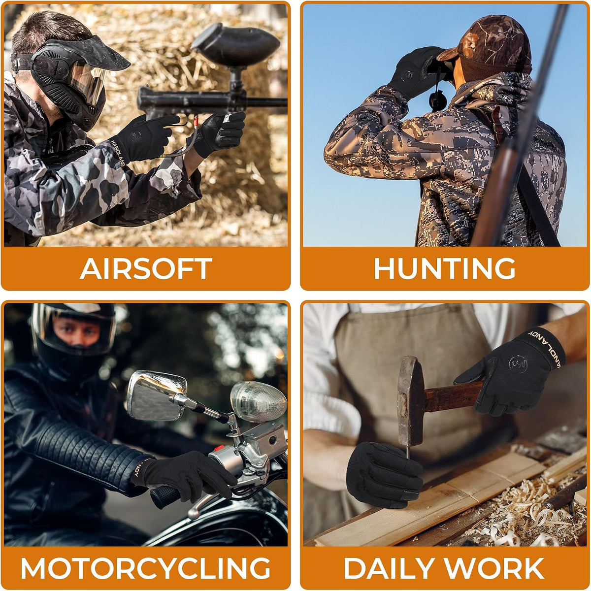 HANDLANDY Tactical Leather Gloves for Men, Cowhide Palm with Knuckle Guard
