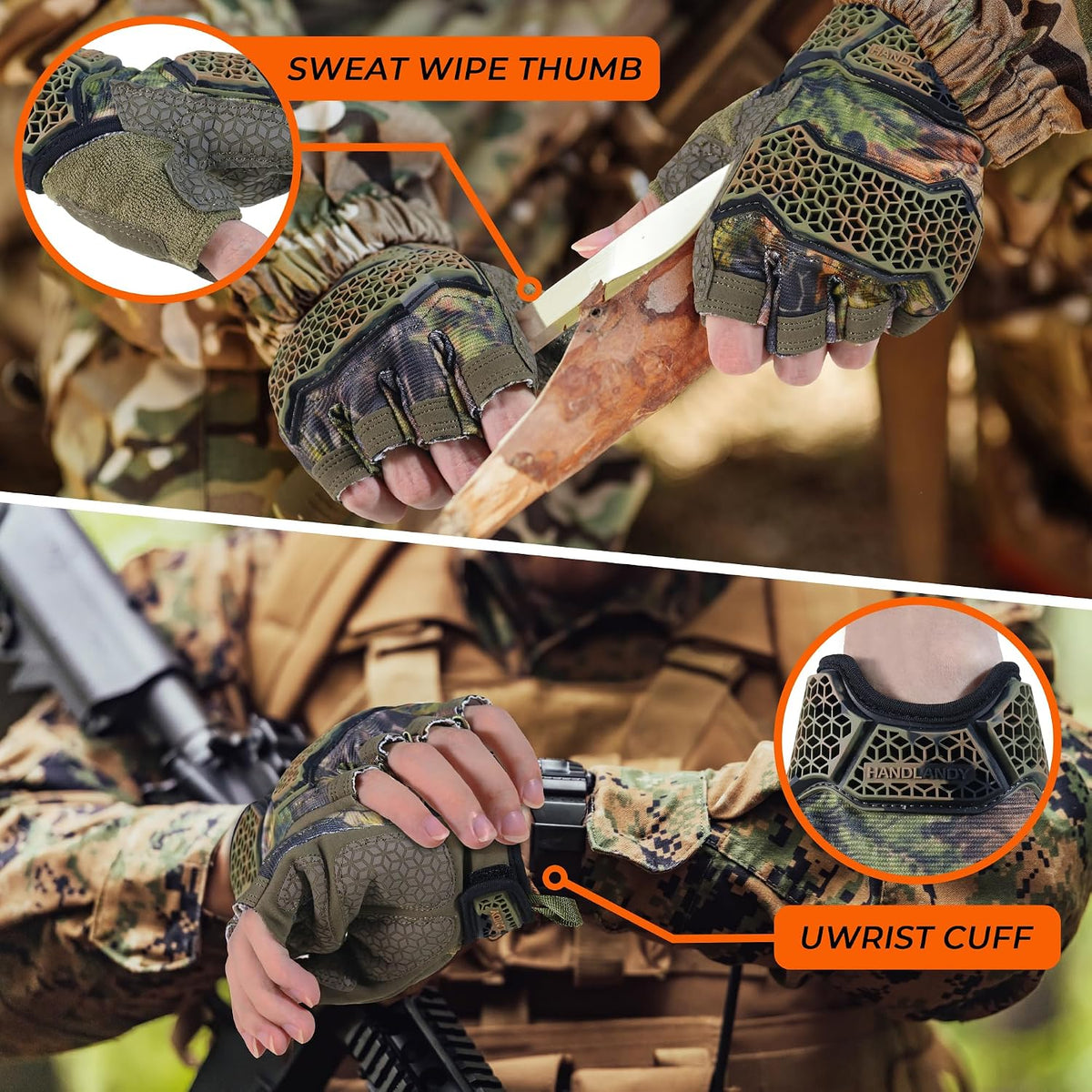 HANDLANDY Fingerless Work Gloves for Mens & Women, Uwrist Half Finger Shock-Absorbing Breathable Glove