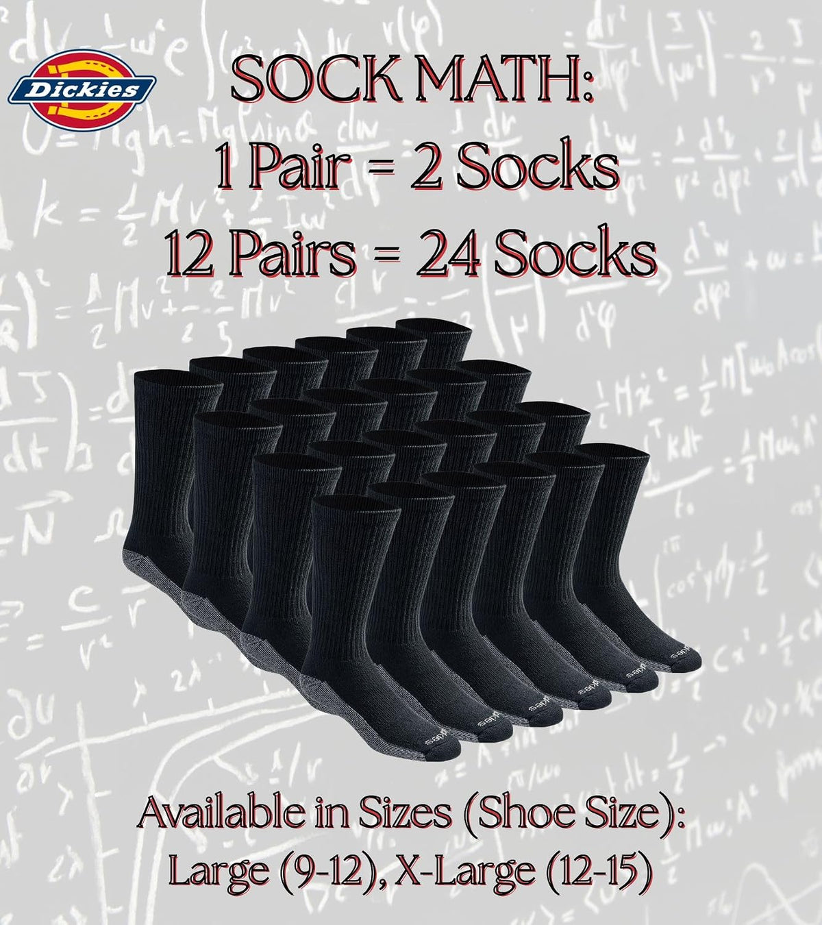 Dickies Men's Dri-Tech Moisture Control Boot-Length Socks, Available in L-XL (6, 12 Pairs)