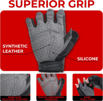 HANDLANDY Fingerless Work Gloves for Mens & Women, Uwrist Half Finger Shock-Absorbing Breathable Glove