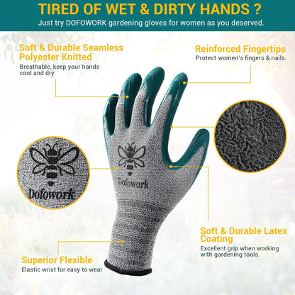 Dofowork Gardening Gloves - 6 Pair Gardening Gloves for Women/Men with Grip