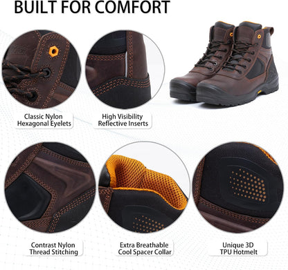 MWORK 6" Safety Work Boots For Men Water Resistant Composite Toe Puncture Resistant EH Non Slip No Metal ASTM F2413-18 Comfortable&Durable MW9276