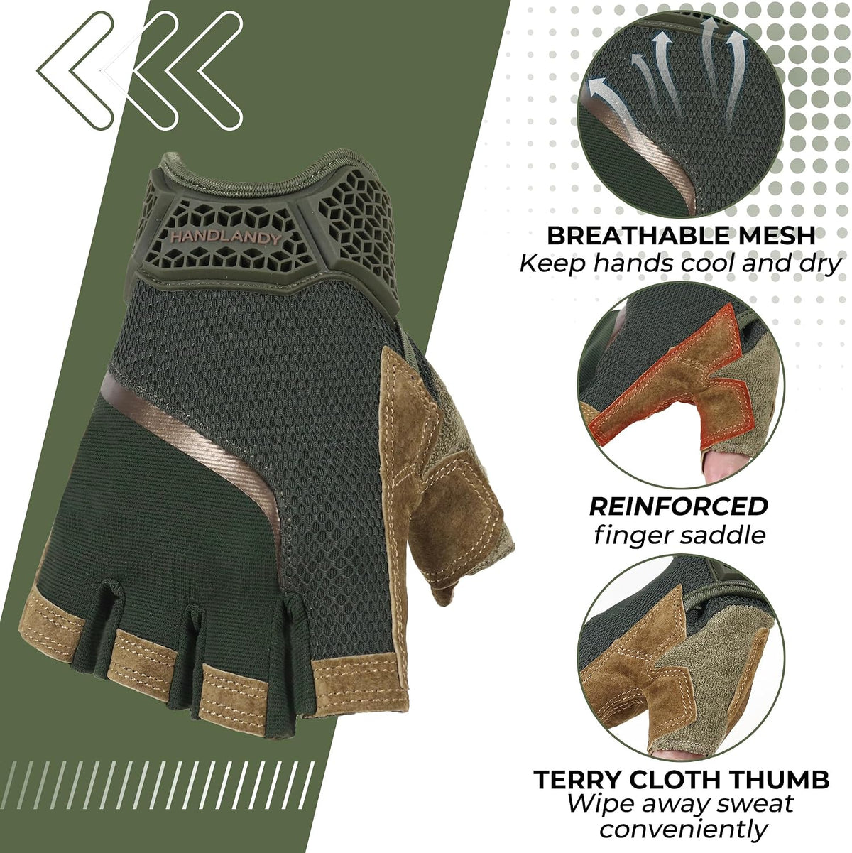 HANDLANDY Fingerless Work Gloves for Mens & Women, Uwrist Half Finger Shock-Absorbing Breathable Glove