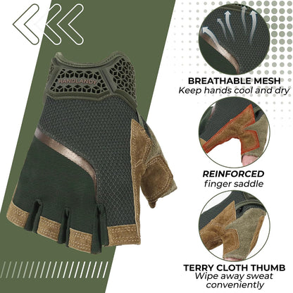 HANDLANDY Fingerless Work Gloves for Mens & Women, Uwrist Half Finger Shock-Absorbing Breathable Glove