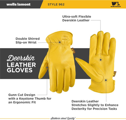 Wells Lamont Men's Deerskin Driving Gloves, Soft Grain Leather, Large
