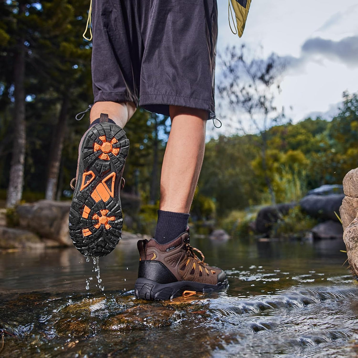 SHULOOK Men's Waterproof Hiking Boots Non-Slip Lightweight Mid Top Ankle Boot Breathable Hiker Trekking Shoes