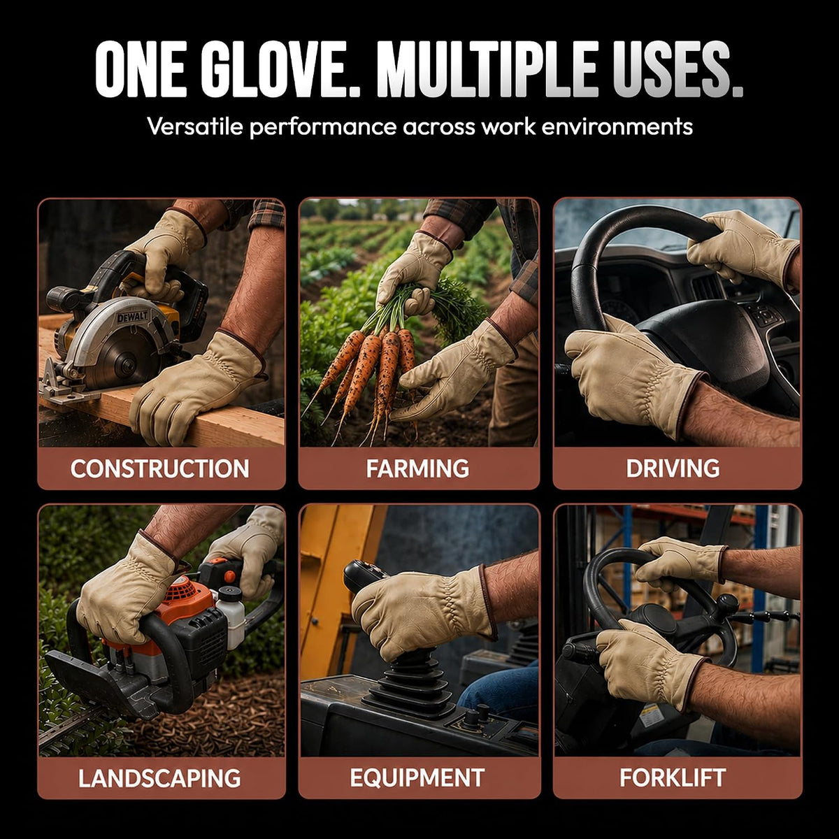 Toledano Industries 12 Pair Large Leather Work Gloves for Men, Heavy Duty