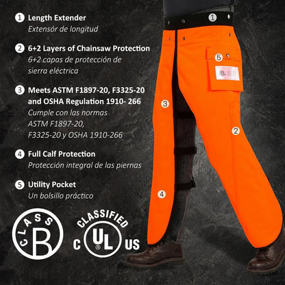 Chainsaw Chaps, 8-Layer Chainsaw Apron Chainsaw Safety Pants for Men & Women Chainsaw Accessories for Forest Worker