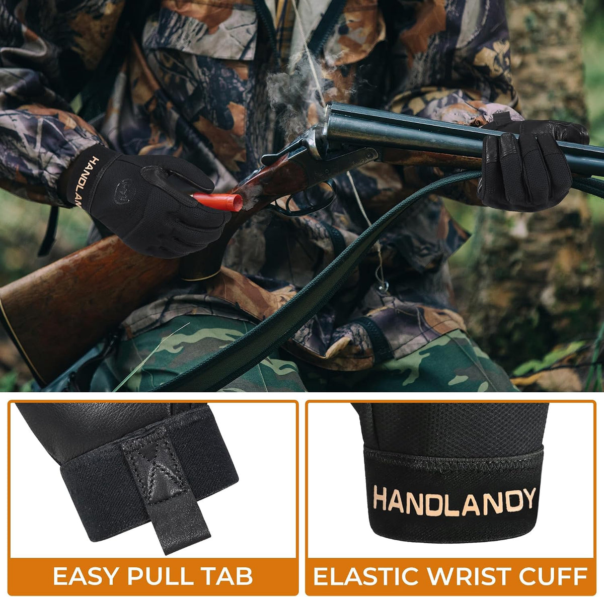 HANDLANDY Tactical Leather Gloves for Men, Cowhide Palm with Knuckle Guard