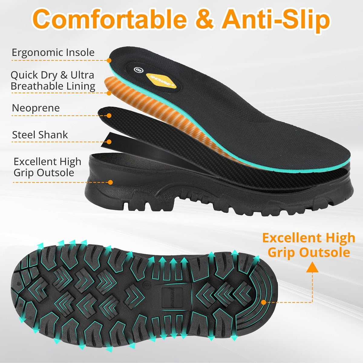 Showave Men's Short Rain Boots Waterproof Rubber Mud Booties Garden Shoe