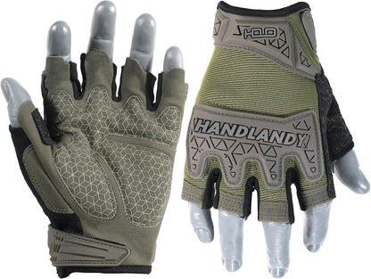 HANDLANDY Fingerless Work Gloves for Mens & Women, Uwrist Half Finger Shock-Absorbing Breathable Glove