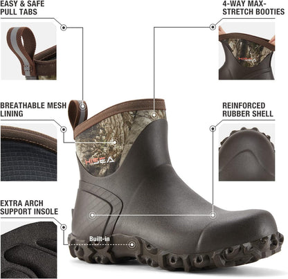 HISEA Men's Rubber Rain Boots Waterproof Ankle Neoprene Garden Shoes