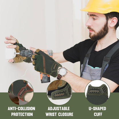 HANDLANDY Fingerless Work Gloves for Mens & Women, Uwrist Half Finger Shock-Absorbing Breathable Glove