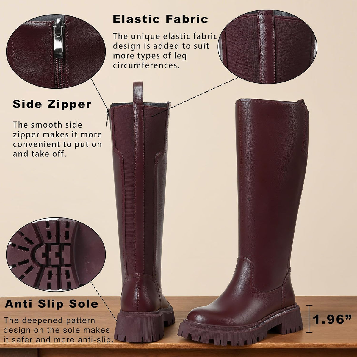 CELNEPHO Women Wide Calf Knee High Riding Boots Low Heel Platform Boots