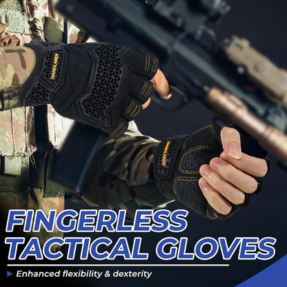HANDLANDY Fingerless Work Gloves for Mens & Women, Uwrist Half Finger Shock-Absorbing Breathable Glove