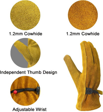 Cowhide Leather Work Gloves,Gardening,Welding Gloves for Men Black XL