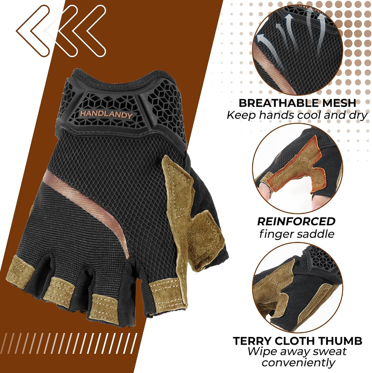 HANDLANDY Fingerless Work Gloves for Mens & Women, Uwrist Half Finger Shock-Absorbing Breathable Glove