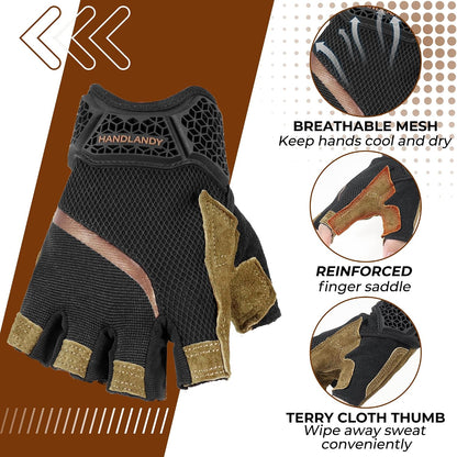 HANDLANDY Fingerless Work Gloves for Mens & Women, Uwrist Half Finger Shock-Absorbing Breathable Glove