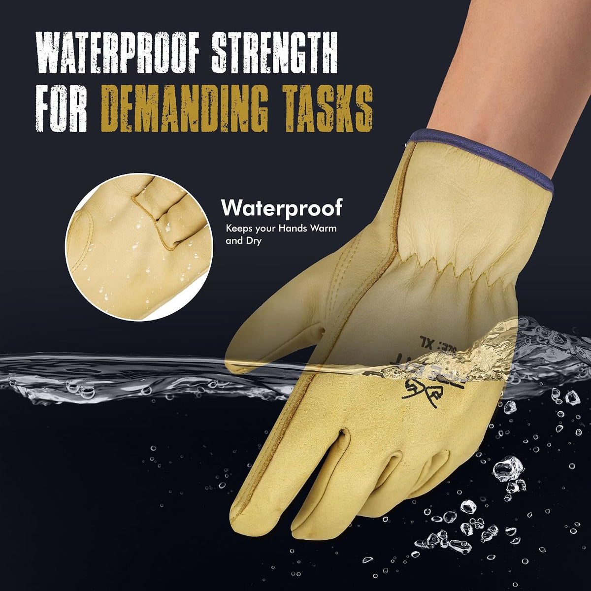 Waterproof Work Gloves – Heavy Duty, Non-Slip Grip, Durable All-Weather Protection - Large