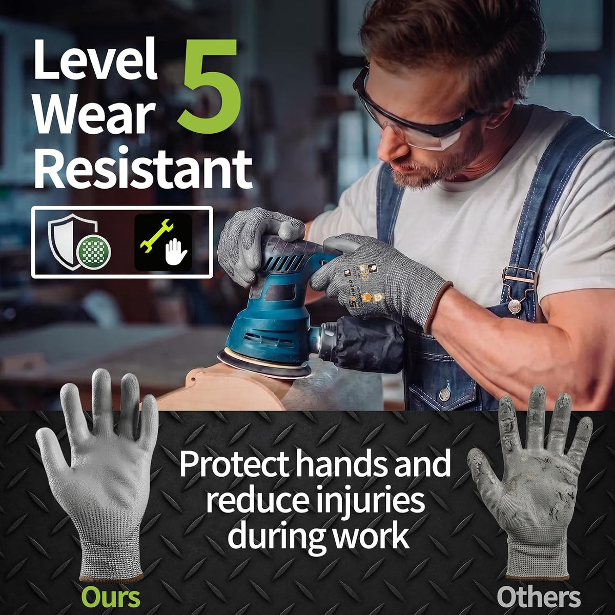 Schwer 12 Pairs A6 Cut Resistant Work Gloves, Reinforced Thumb, CR3028, S