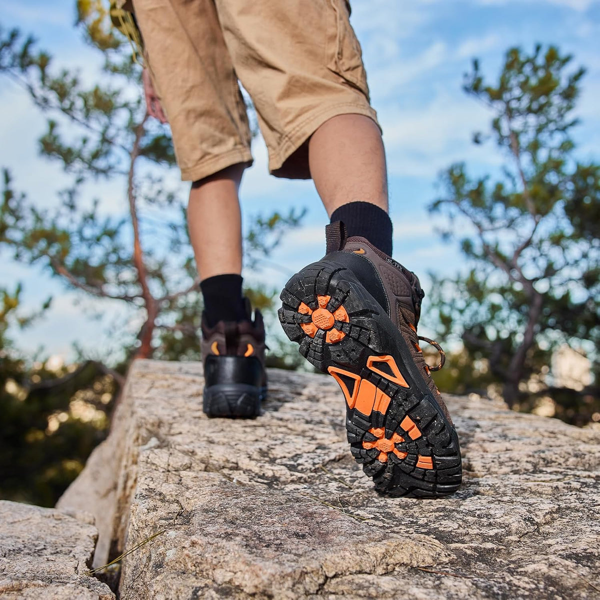 SHULOOK Men's Waterproof Hiking Boots Non-Slip Lightweight Mid Top Ankle Boot Breathable Hiker Trekking Shoes