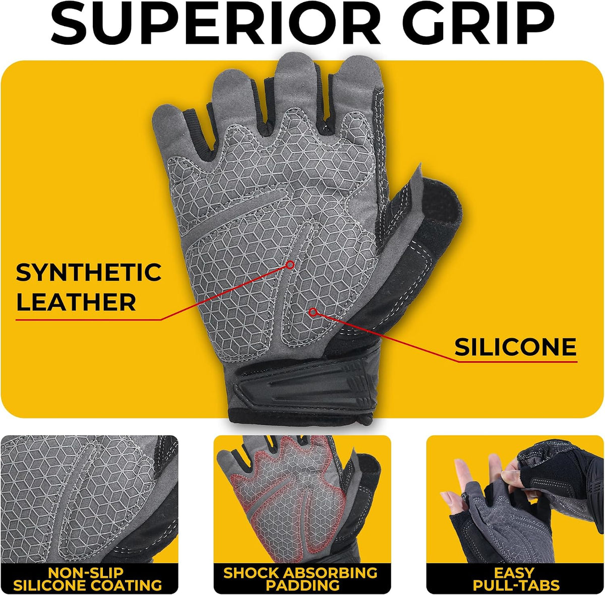 HANDLANDY Fingerless Work Gloves for Mens & Women, Uwrist Half Finger Shock-Absorbing Breathable Glove