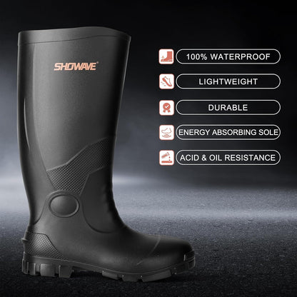 Showave Men's Rain Boots with Steel Shank Waterproof Rubber Boots
