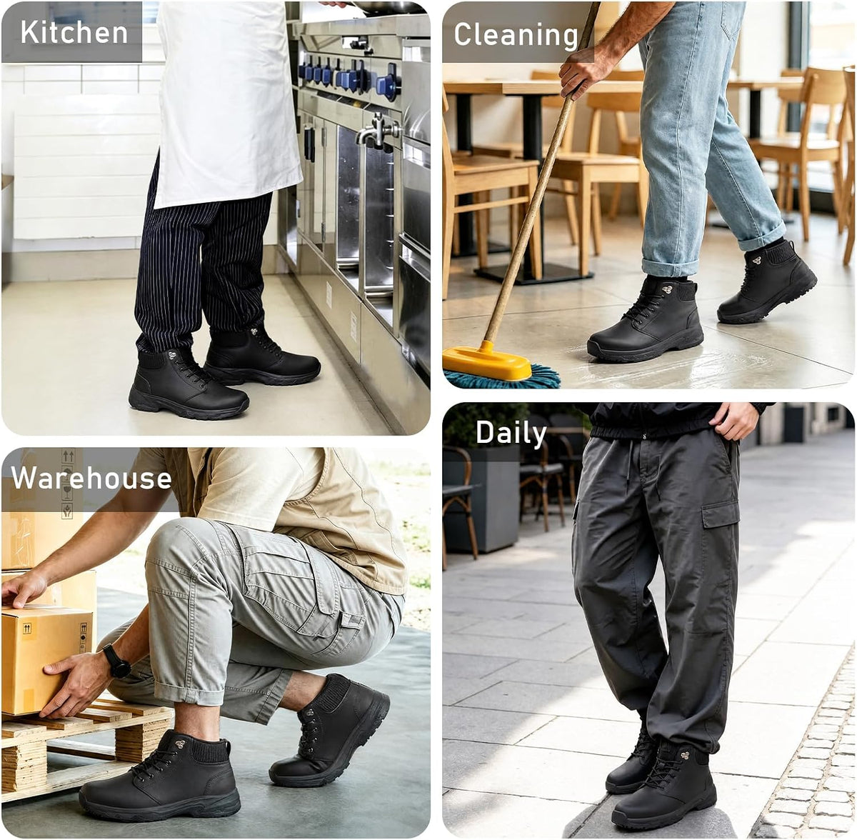 Non Slip Work Boots for Men,Kitchen shoes for Restaurant Food Service,Black