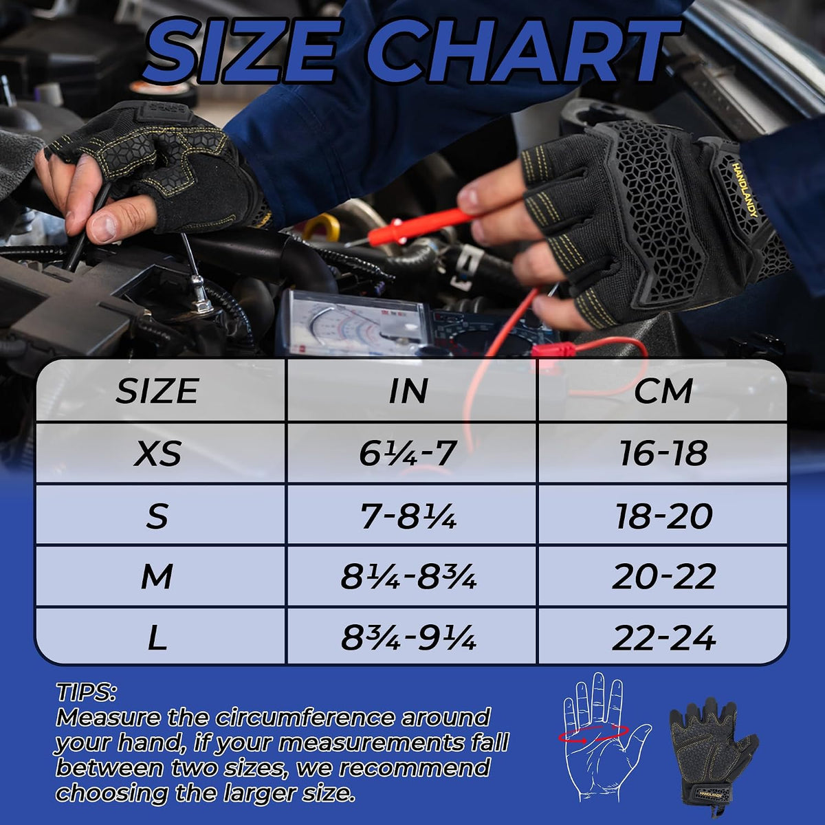 HANDLANDY Fingerless Work Gloves for Mens & Women, Uwrist Half Finger Shock-Absorbing Breathable Glove