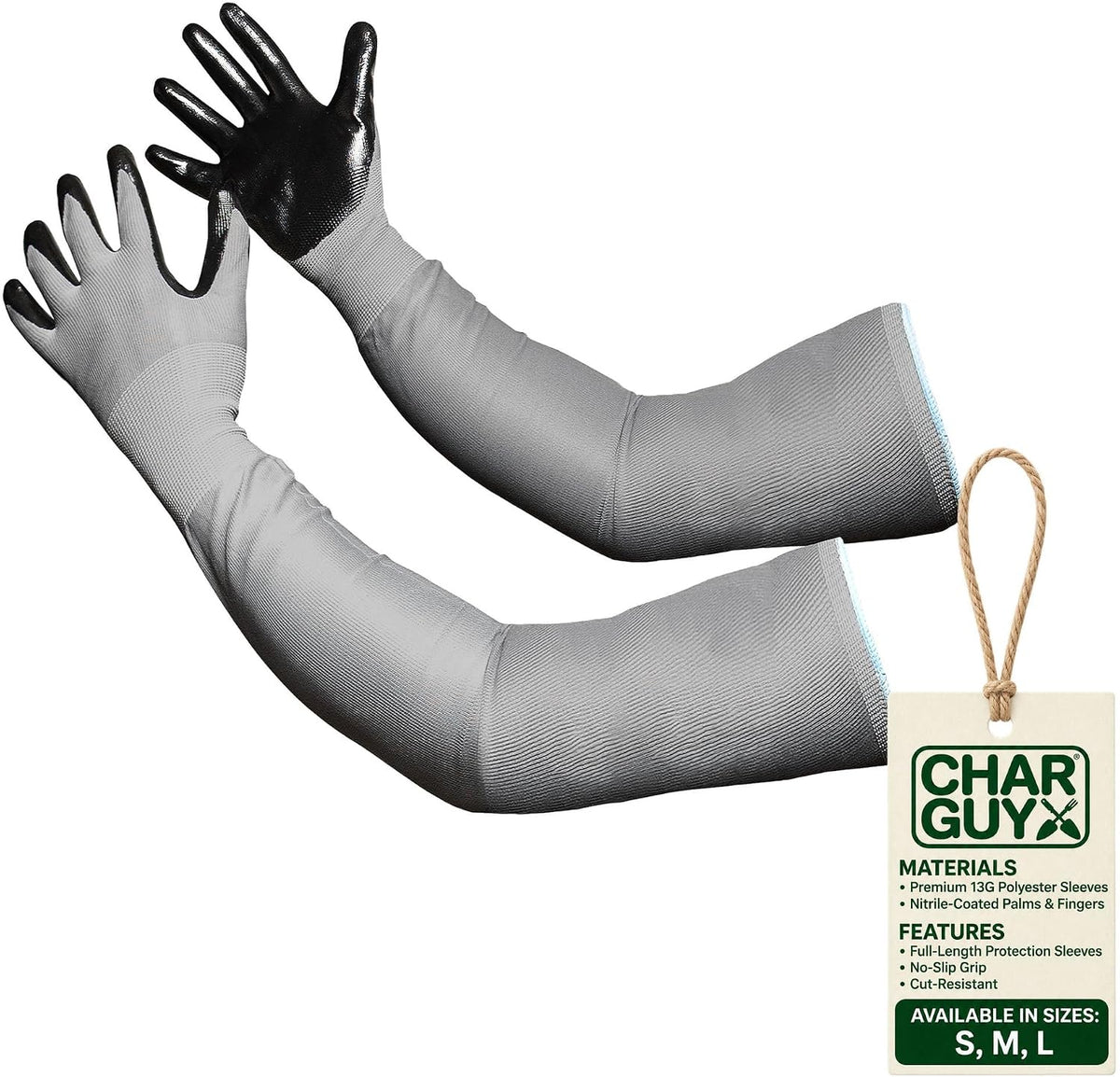 Long Sleeve Gardening Gloves Nitrile-Coated No Slip Grip Cut Proof
