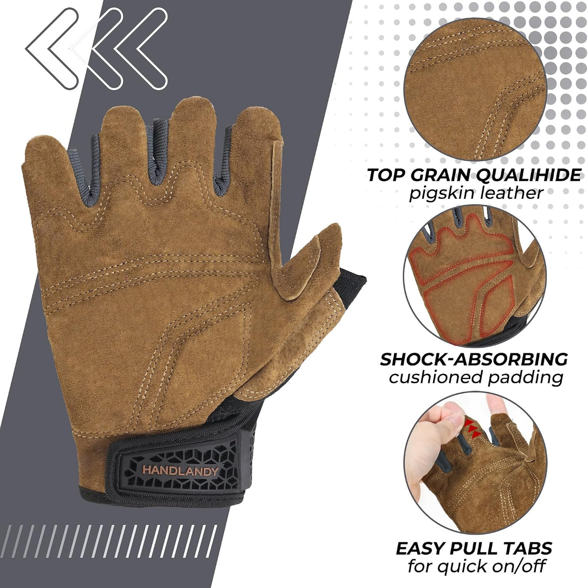 HANDLANDY Fingerless Work Gloves for Mens & Women, Uwrist Half Finger Shock-Absorbing Breathable Glove
