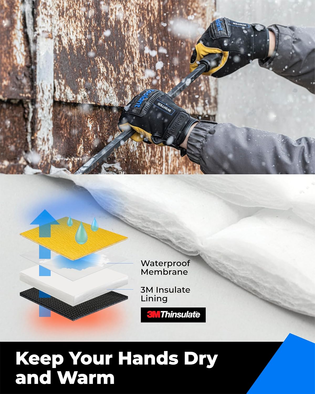 toolant Upgraded Waterproof Winter Work Glove with 3M Lining, High Dexterity Leather Gloves,Touchscreen with Impact Protection