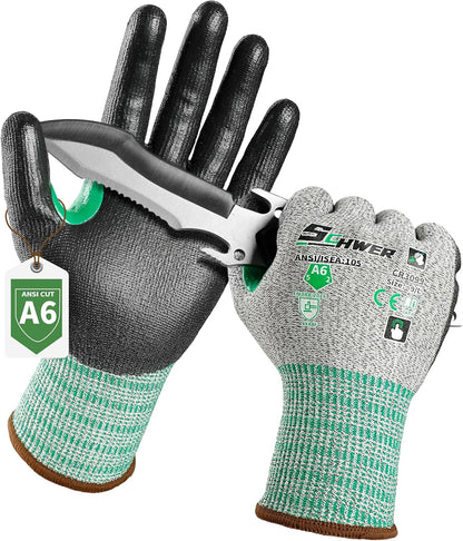 Schwer 12 Pairs A6 Cut Resistant Work Gloves, Reinforced Thumb, CR3028, S