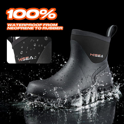 HISEA Men's Rubber Rain Boots Waterproof Ankle Neoprene Garden Shoes