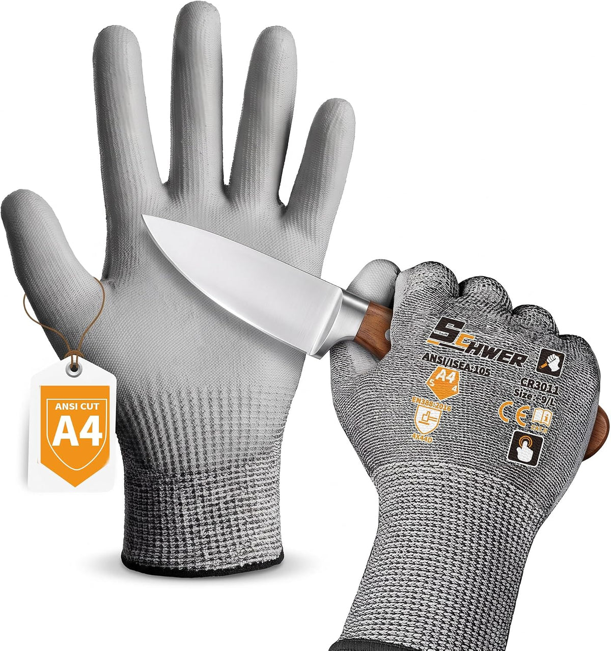 Schwer 12 Pairs A6 Cut Resistant Work Gloves, Reinforced Thumb, CR3028, S