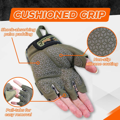 HANDLANDY Fingerless Work Gloves for Mens & Women, Uwrist Half Finger Shock-Absorbing Breathable Glove