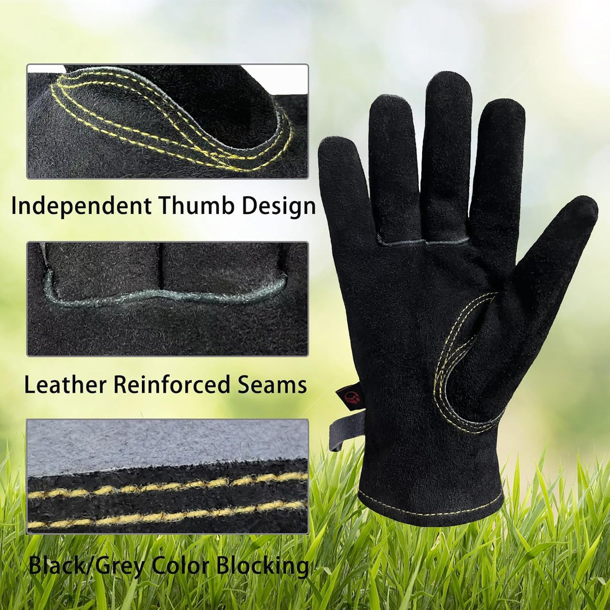 Cowhide Leather Work Gloves,Gardening,Welding Gloves for Men Black XL