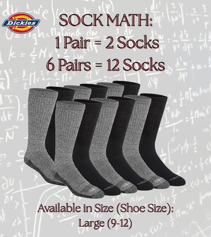 Dickies Men's Dri-Tech Moisture Control Boot-Length Socks, Available in L-XL (6, 12 Pairs)