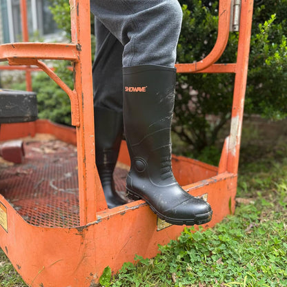 Showave Men's Rain Boots with Steel Shank Waterproof Rubber Boots