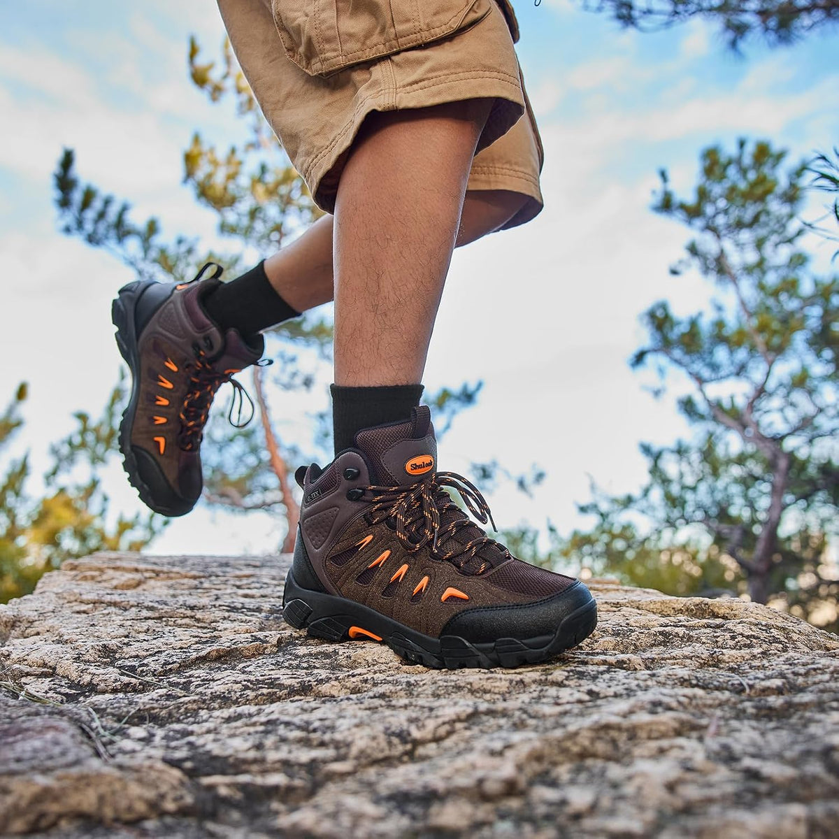 SHULOOK Men's Waterproof Hiking Boots Non-Slip Lightweight Mid Top Ankle Boot Breathable Hiker Trekking Shoes