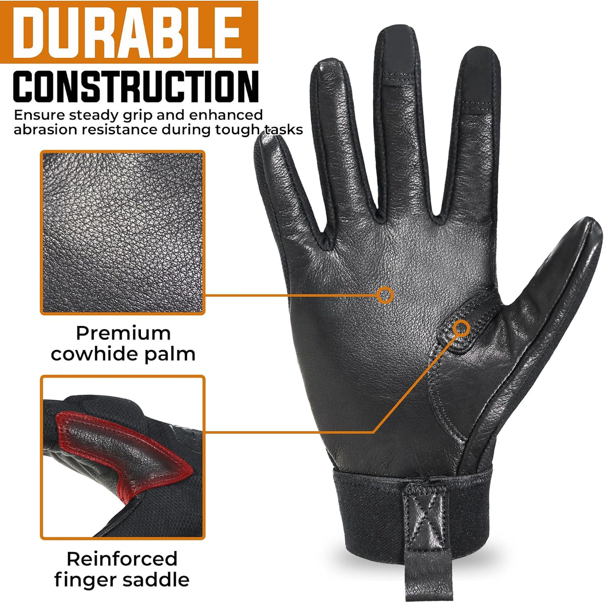 HANDLANDY Tactical Leather Gloves for Men, Cowhide Palm with Knuckle Guard