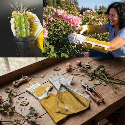 OGRE Zip-Up Rose Pruning Gloves, Long Leather Thorn Protection