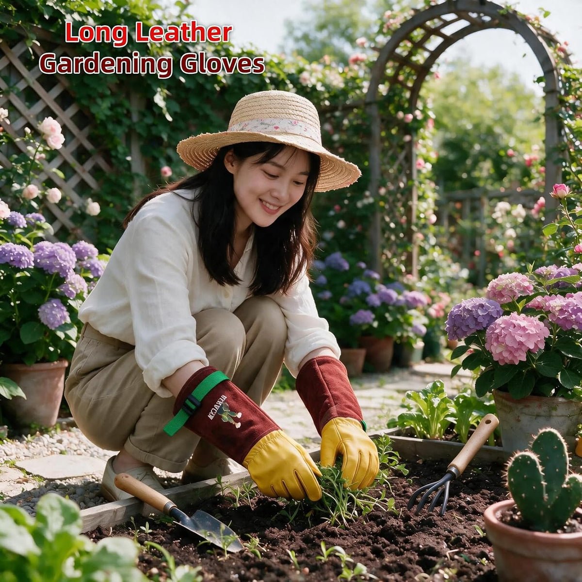 Cow Leather Adjustable Thorn Proof Gardening Gloves