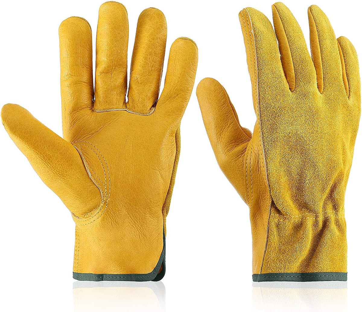 Patelai Garden Gloves Leather Gardening Gloves Thorn and Cutting Proof Work Garden Gloves (Large)