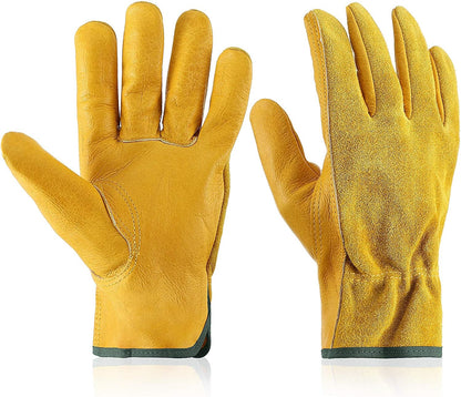 Patelai Garden Gloves Leather Gardening Gloves Thorn and Cutting Proof Work Garden Gloves (Large)