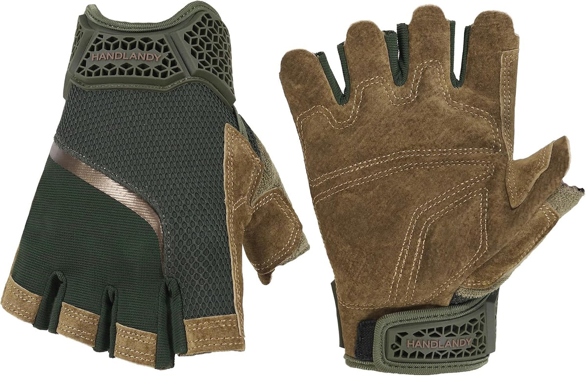 HANDLANDY Fingerless Work Gloves for Mens & Women, Uwrist Half Finger Shock-Absorbing Breathable Glove