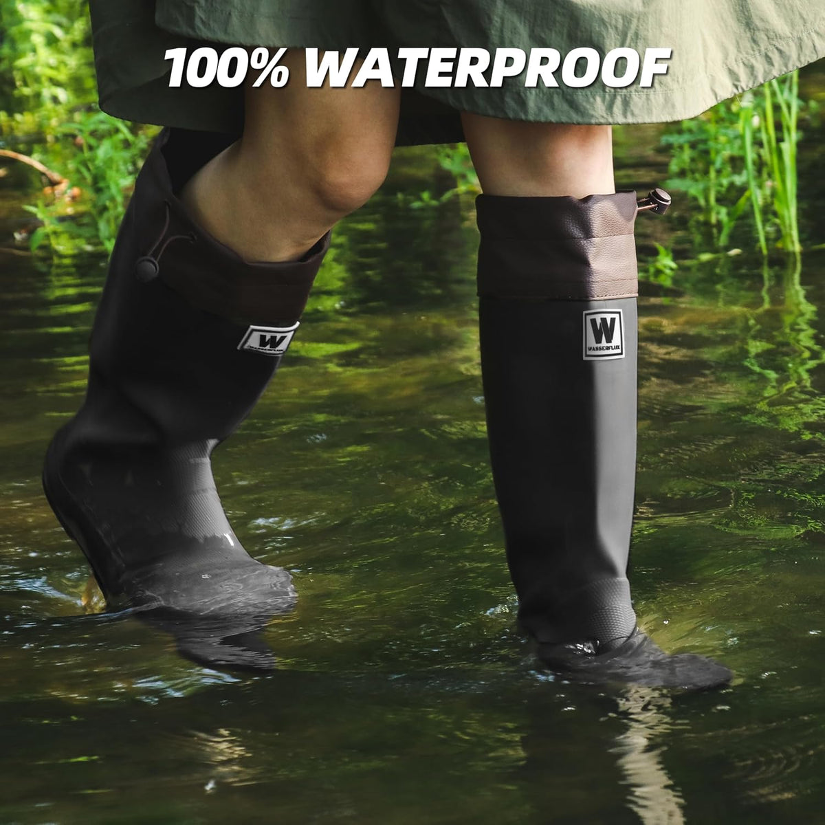 Women’s Waterproof Mid-Calf Rain Boots – Lightweight Foldable Rubber Boots with Adjustable Cuff & Anti-Slip Sole for Gardening and Outdoor Work