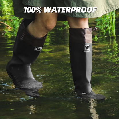 Women’s Waterproof Mid-Calf Rain Boots – Lightweight Foldable Rubber Boots with Adjustable Cuff & Anti-Slip Sole for Gardening and Outdoor Work