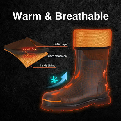 TIDEWE Rubber Work Boots for Men, Steel Toe & Shank, Waterproof Anti Slip
