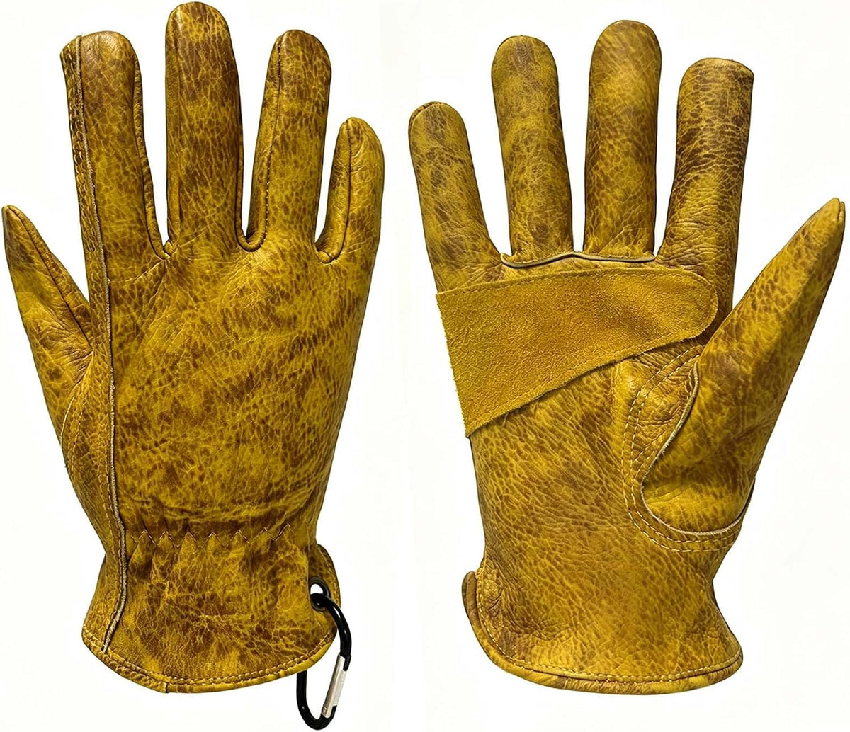 Leather Work Gloves for Men, Genuine Cowhide Men's Leather Gloves, Ideal for Construction, Outdoors work